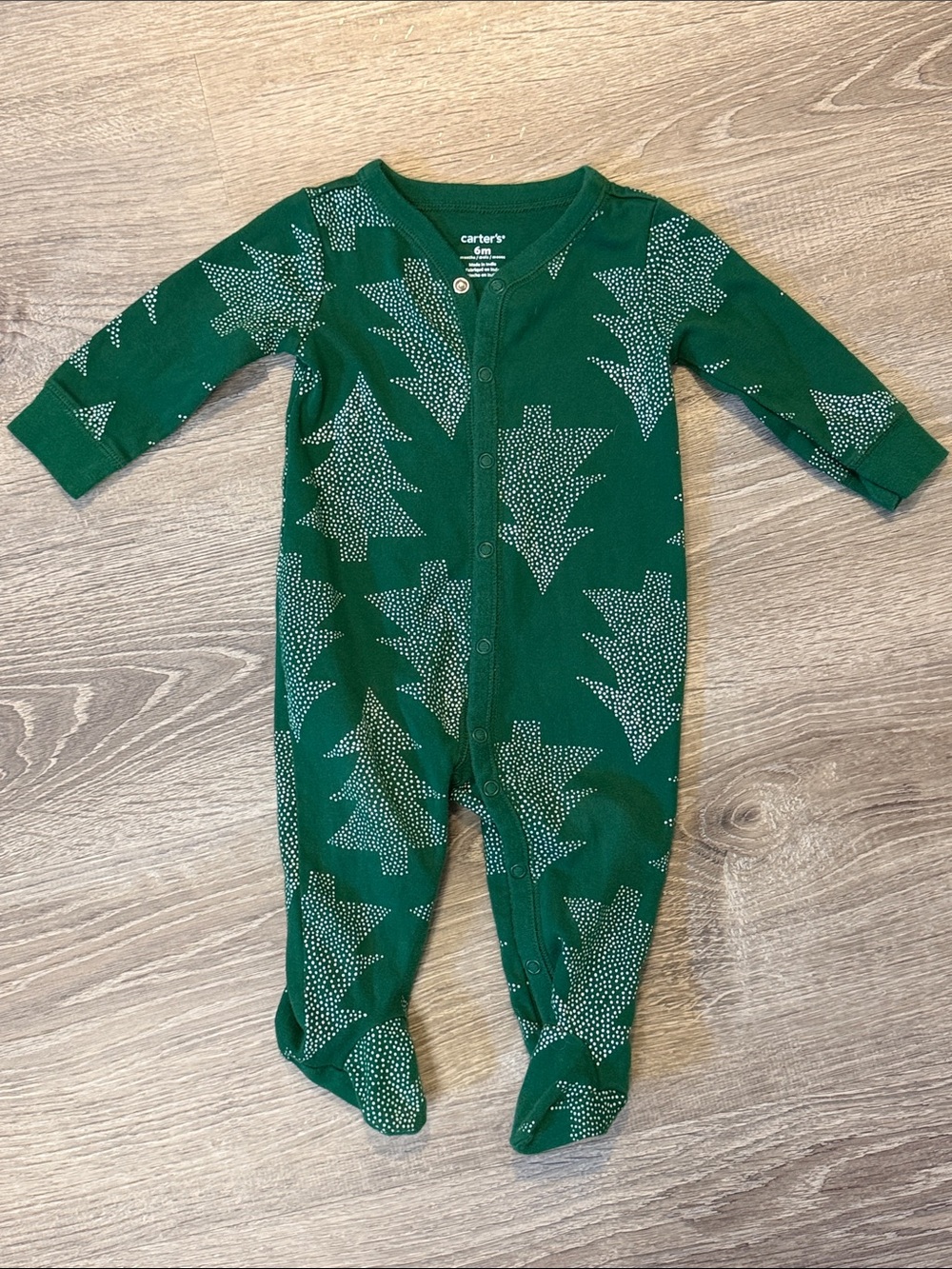 Carter's Dark Green Tree Print Footed One-Piece Pajamas